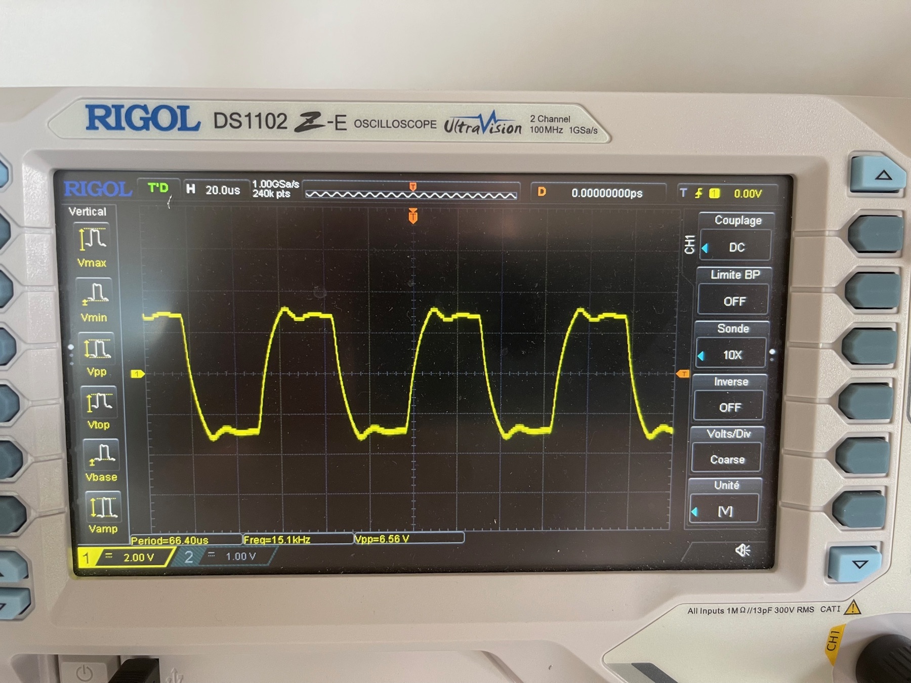 Mesure de distorsion harmonique à l'oscilloscope Rigol sur un étage de sortie 300B